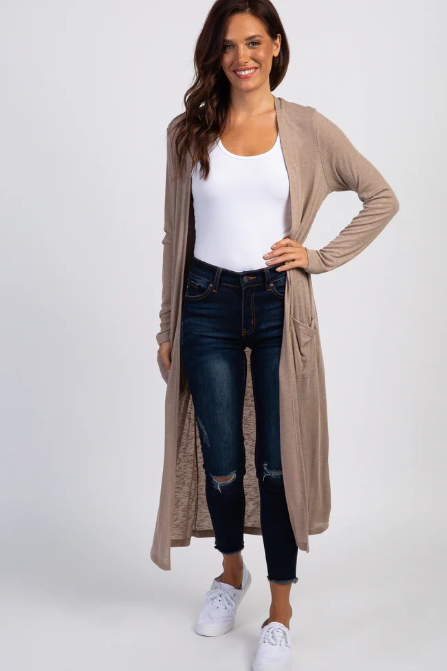 Mocha Ribbed Duster Cardigan | PinkBlush Maternity