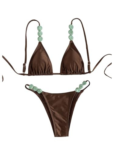 OYOANGLE Women's Triangle Thong Bikini Set 2 Piece String High Cut Swimsuits Bathing Suits | Amazon (US)