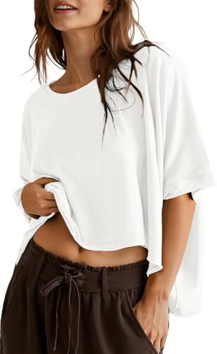 UEU Womens Summer Oversized Tops Casual Loose Crop T Shirts Crewneck Basic Boxy Tee Shirt Trendy ... | Amazon (US)