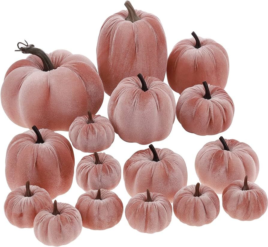Yatinkim 16Pcs Pink Fake Foam Pumpkins Decorating Velvet Fabric Pumpkin Bulk Fall Table Bowl Cent... | Amazon (CA)
