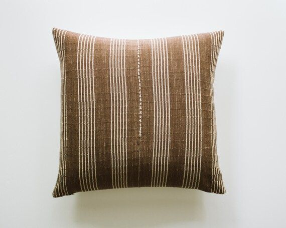 CANYON || Brown and Cream Striped Pillow Cover | Modern Farmhouse Pillow | Neutral Throw Pillow | Etsy (US)