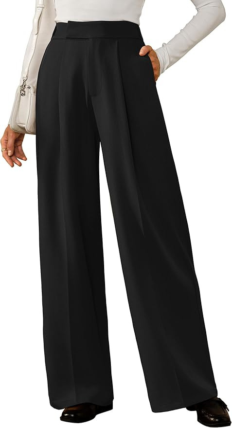 Arach&Cloz Women's Wrinkle-Free Pleated Business Wide Leg Pants Fall 2025 | Amazon (US)