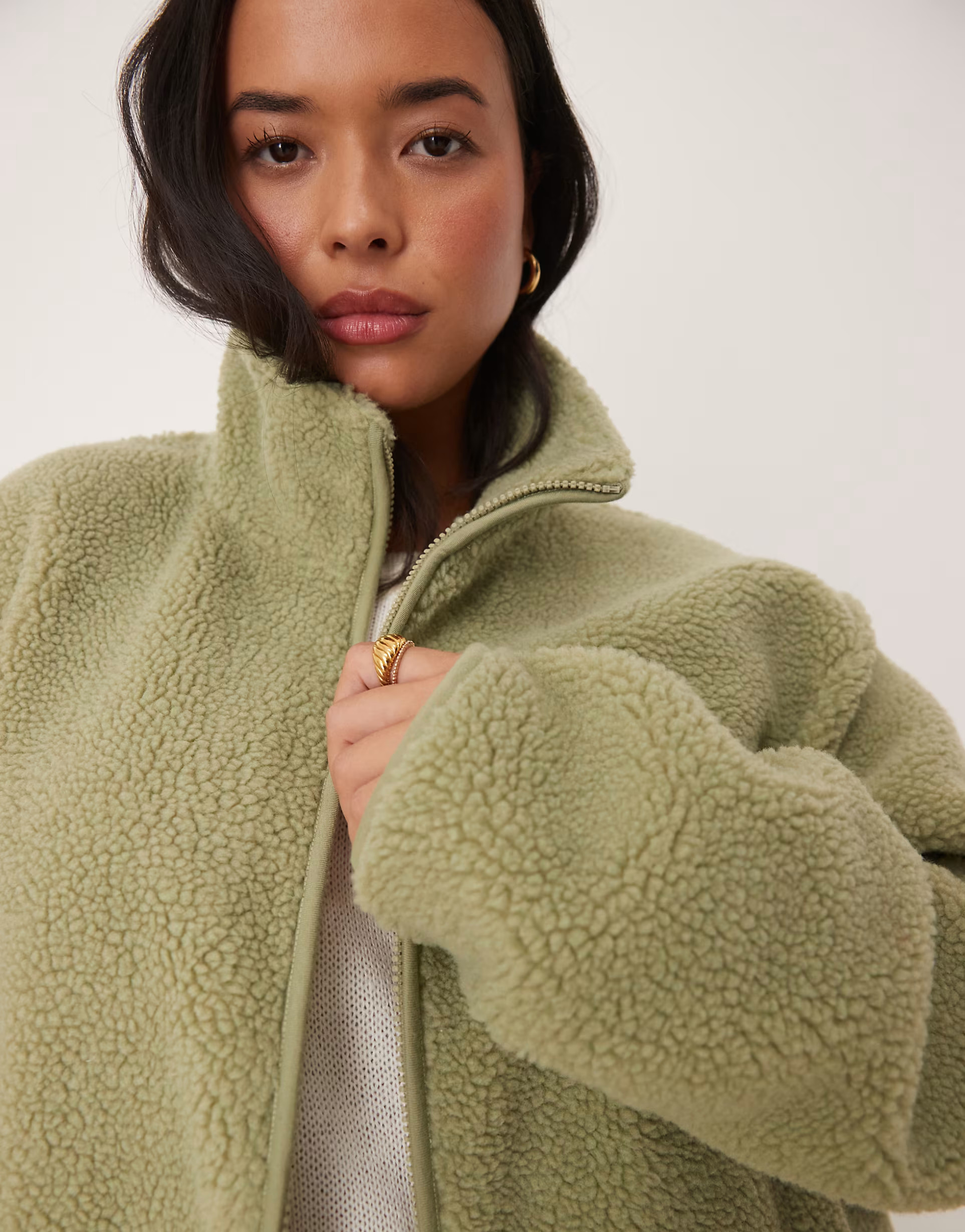 ASOS DESIGN Curve borg zip through fleece in sage green | ASOS | ASOS (Global)