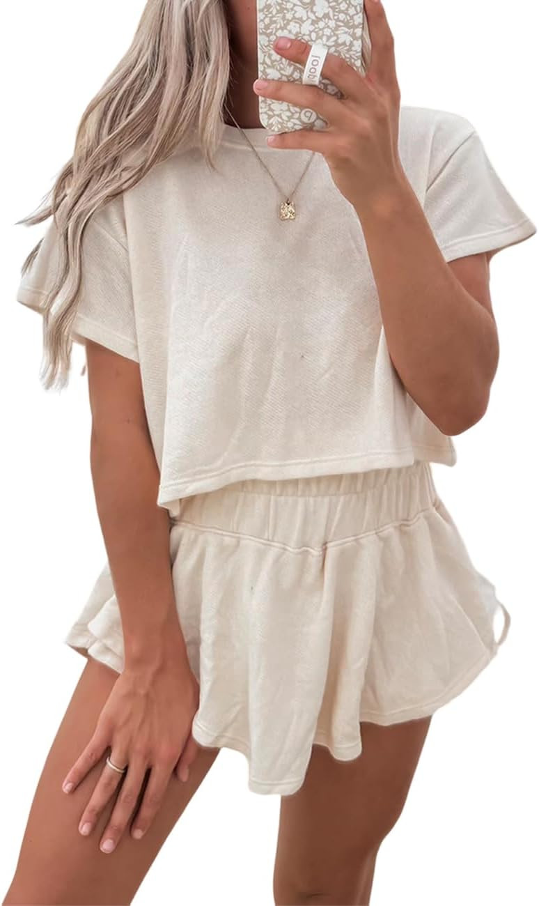 Ecosunny Women's Summer 2 Piece Sets Casual Mini Skirt Sets Sweatsuits | Amazon (US)