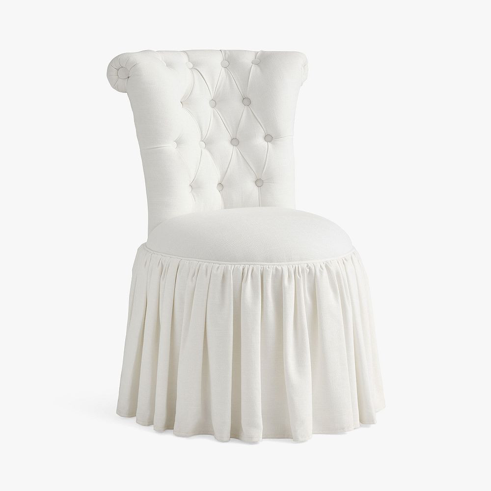 LoveShackFancy Performance Linen Blend White Tufted Swivel Vanity Chair | Pottery Barn Teen