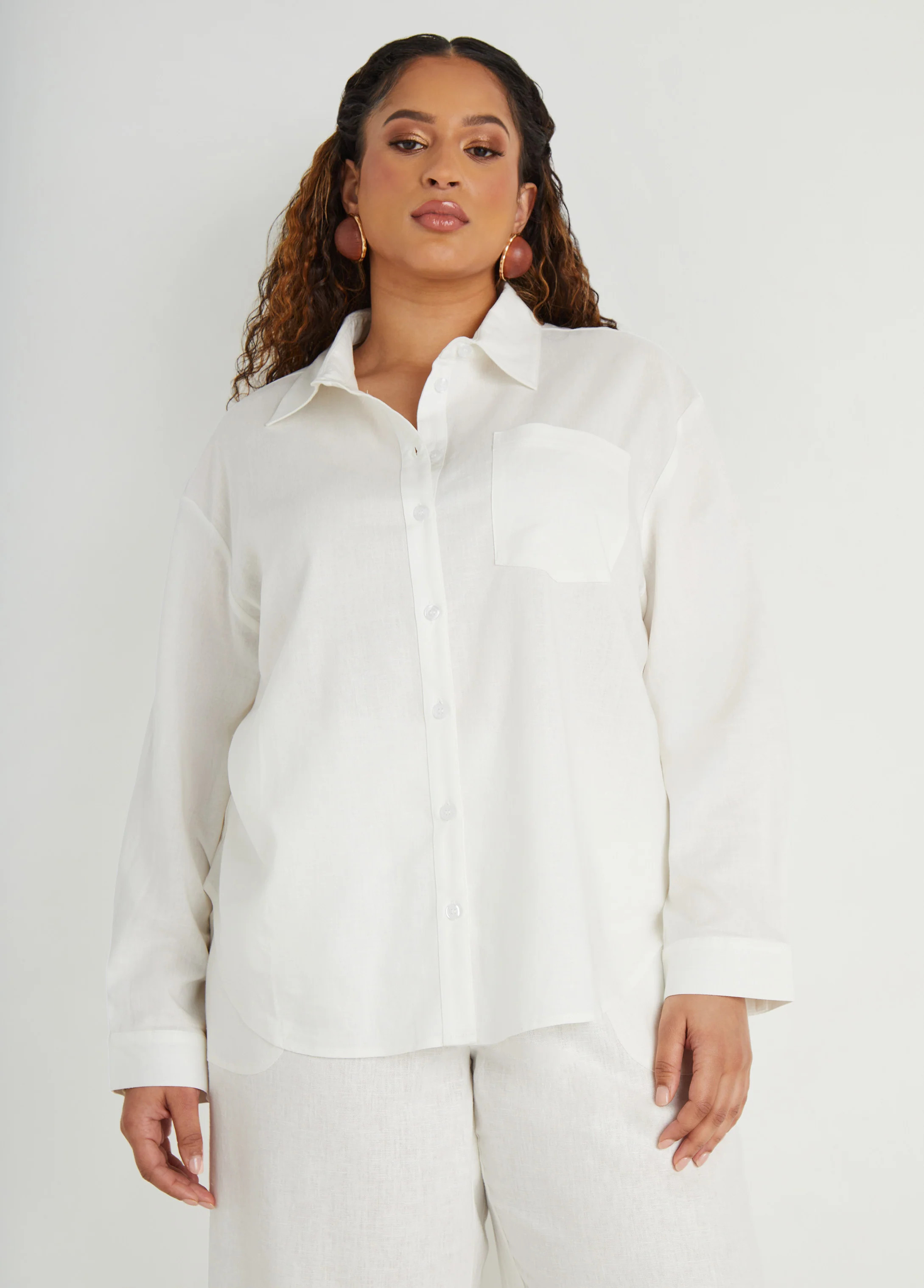 Plus Size Linen Blend Shirt, White, 28 - Ashley Stewart | Ashley Stewart
