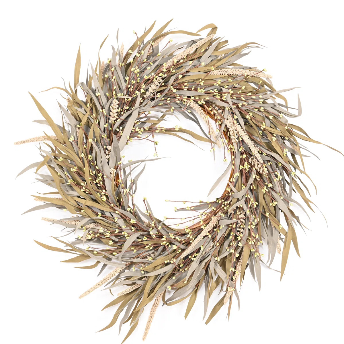 24" Artificial Farmhouse Harvest Thanksgiving Day Blossoms Cluster Grass Berry Fall Wreath For Fr... | Wayfair North America