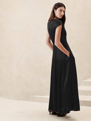 chinese dress ladies Women's Pure Glamour Long Sleeve Satin Maxi Dress in Gold main image 0