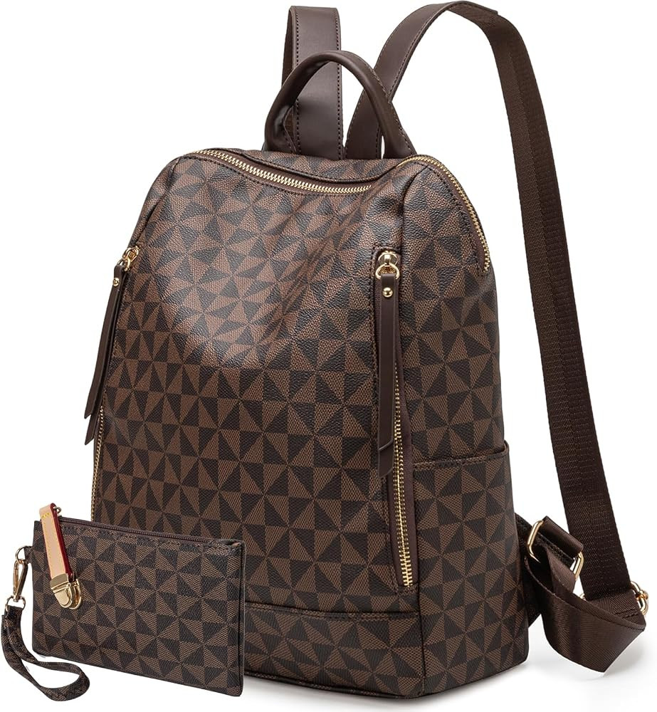 Women‘s Backpack Purse Leather Anti-theft Large Fashion Designer Travel Backpack Bag Men's Back... | Amazon (US)