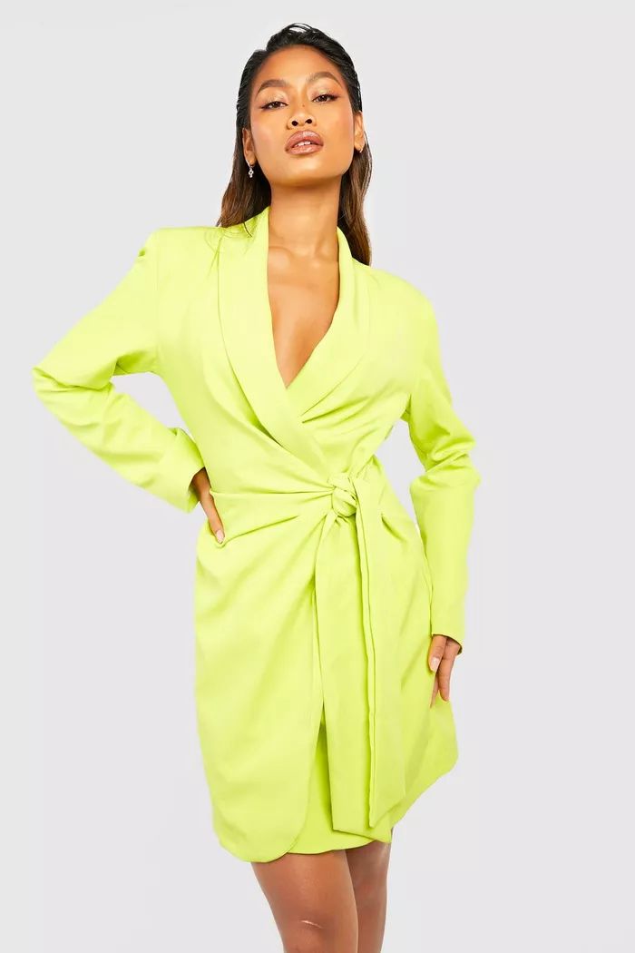 Tie Waist Tailored Blazer Dress | boohoo (US & Canada)