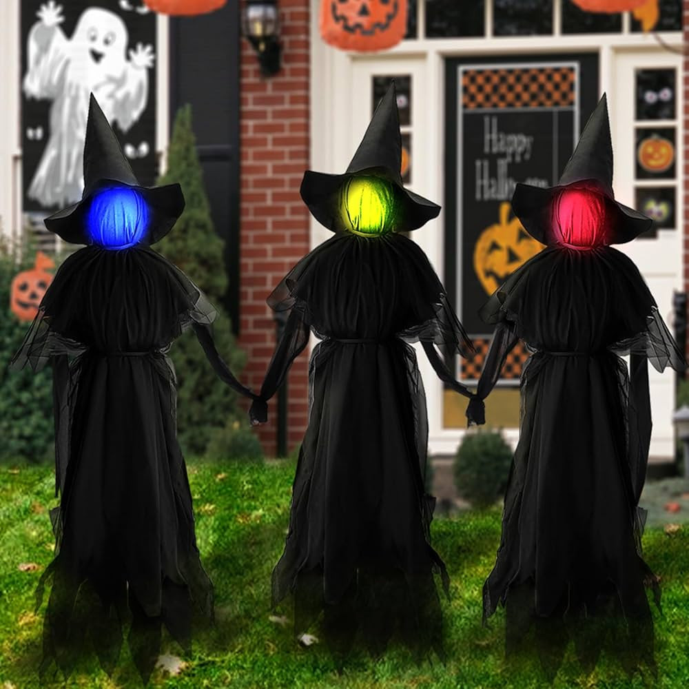 Halloween Decorations Outdoor, 3 Witches Holding Hands, Light Up Holding Hands Screaming Witches ... | Amazon (US)