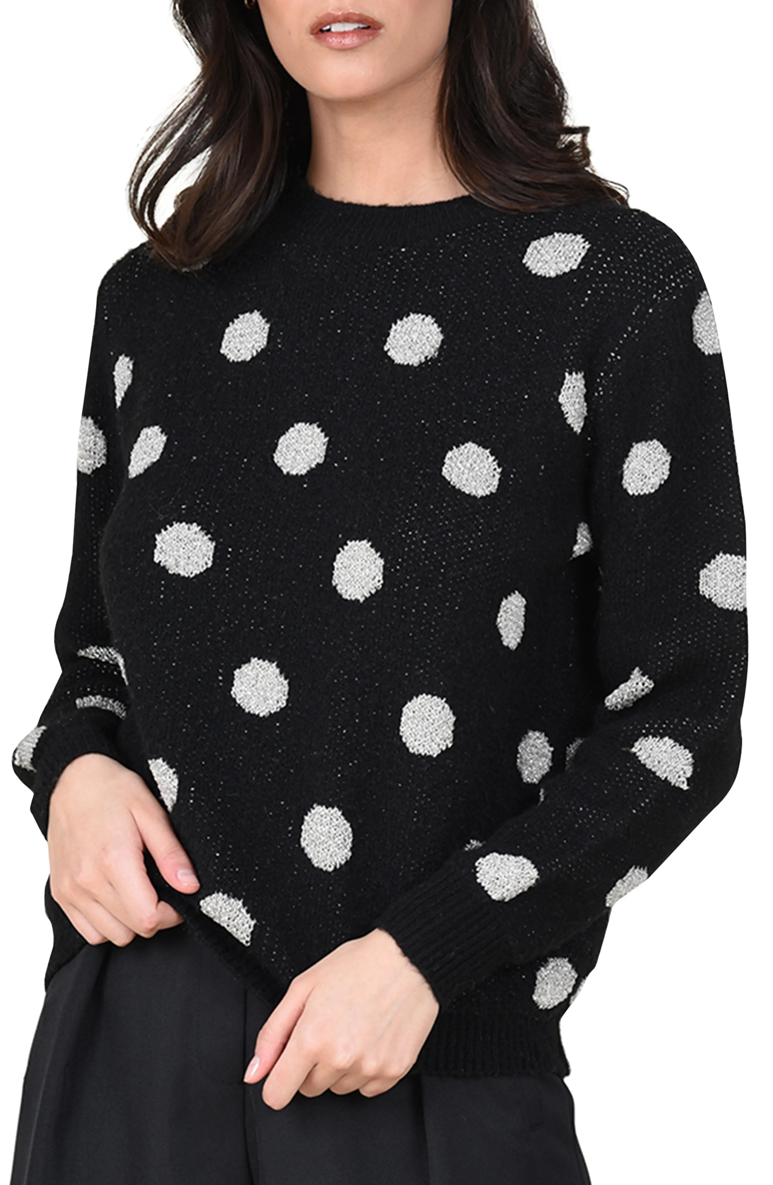 Molly Bracken Polka Dot Sweater in Black at Nordstrom, Size Large | Nordstrom
