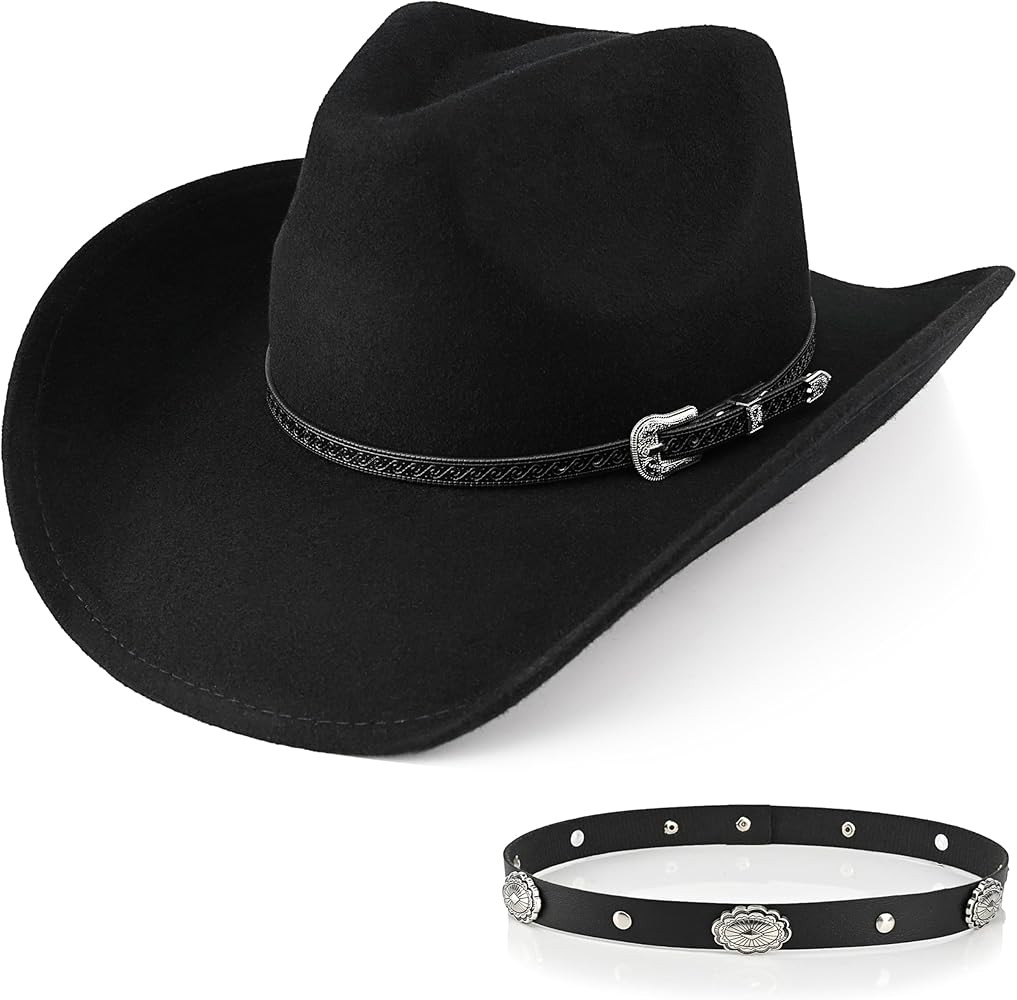 100% Wool Men's Women's Western Cowboy Hat Classic Black Cowgirls Hats Fedora Hat Felt with Two D... | Amazon (US)