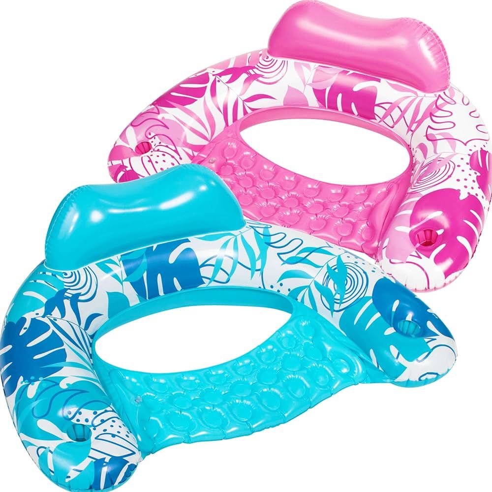 Sloosh Inflatable Pool Floats Adult, 2 Pack Pool Chairs with Cup Holders,Blow up Floating Pool Fl... | Amazon (US)