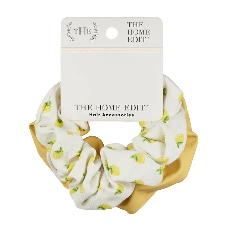 The Home Edit Scrunchie Hair Ties, Yellow Faux Leather and Lemon Print, 2ct | Walmart (US)