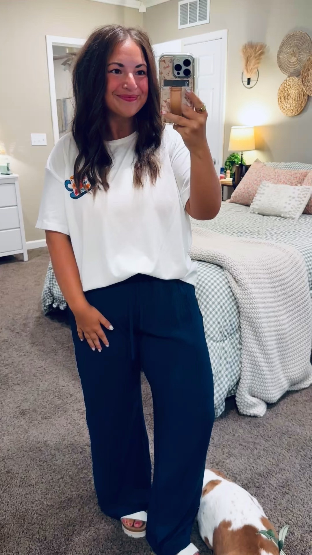 But first… cafecito! ☕️ This Amazon graphic tee has the cutest floral coffee-cup detail on the front with an even more playful design on the back. Such a fun, comfy tee for coffee lovers! 🌸✨


sandals: fit true to size // wearing a 5
pants (part of a set): fits true to size // wearing a large
tee: fits true to size // wearing a large 

 #LTKootd #LTKMidsize #LTKWorkwear