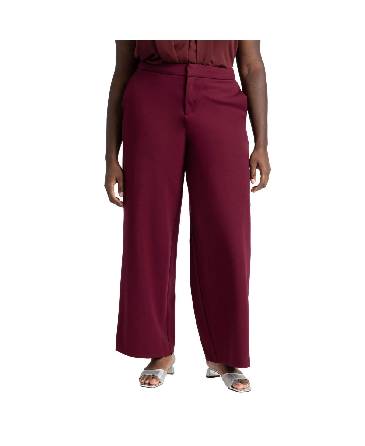 Eloquii Women's The Ultimate Stretch Wide Leg Pant - Maroon banner | Macy's