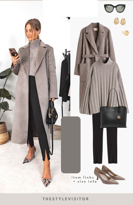 Autumn work outfit with high neck sweater and wool coat. You can exchange the trousers for jeans for a casual chic weekend look. Read the size guide/size reviews to pick the right size.

Leave a 🖤 if you want to see more work outfits like this

#workoutfit #woolcoat #coat #taupe #knit sweater #split hem trousers #pumps 

#LTKstyletip #LTKworkwear #LTKSeasonal