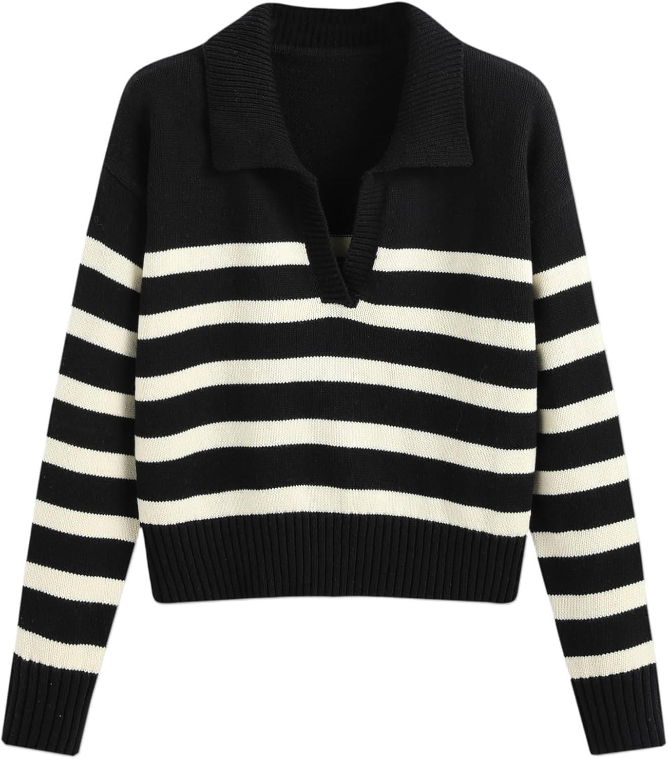 CIDER Women’s Polo Sweater Striped Collared Pullover Tops | Amazon (US)