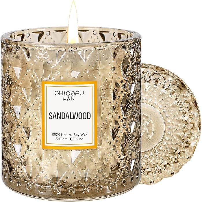 Sandalwood Candle, Dad Gifts Candle, Natural Soy Scented Candles for Stress Relief, 55 Hours Last... | Amazon (US)