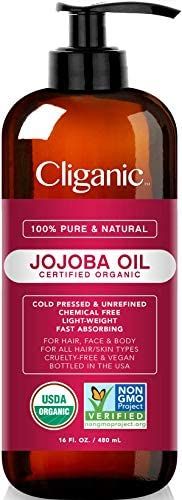 Cliganic USDA Organic Jojoba Oil 16oz with Pump, 100% Pure | Bulk, Moisturizing Oil for Face, Hai... | Amazon (US)
