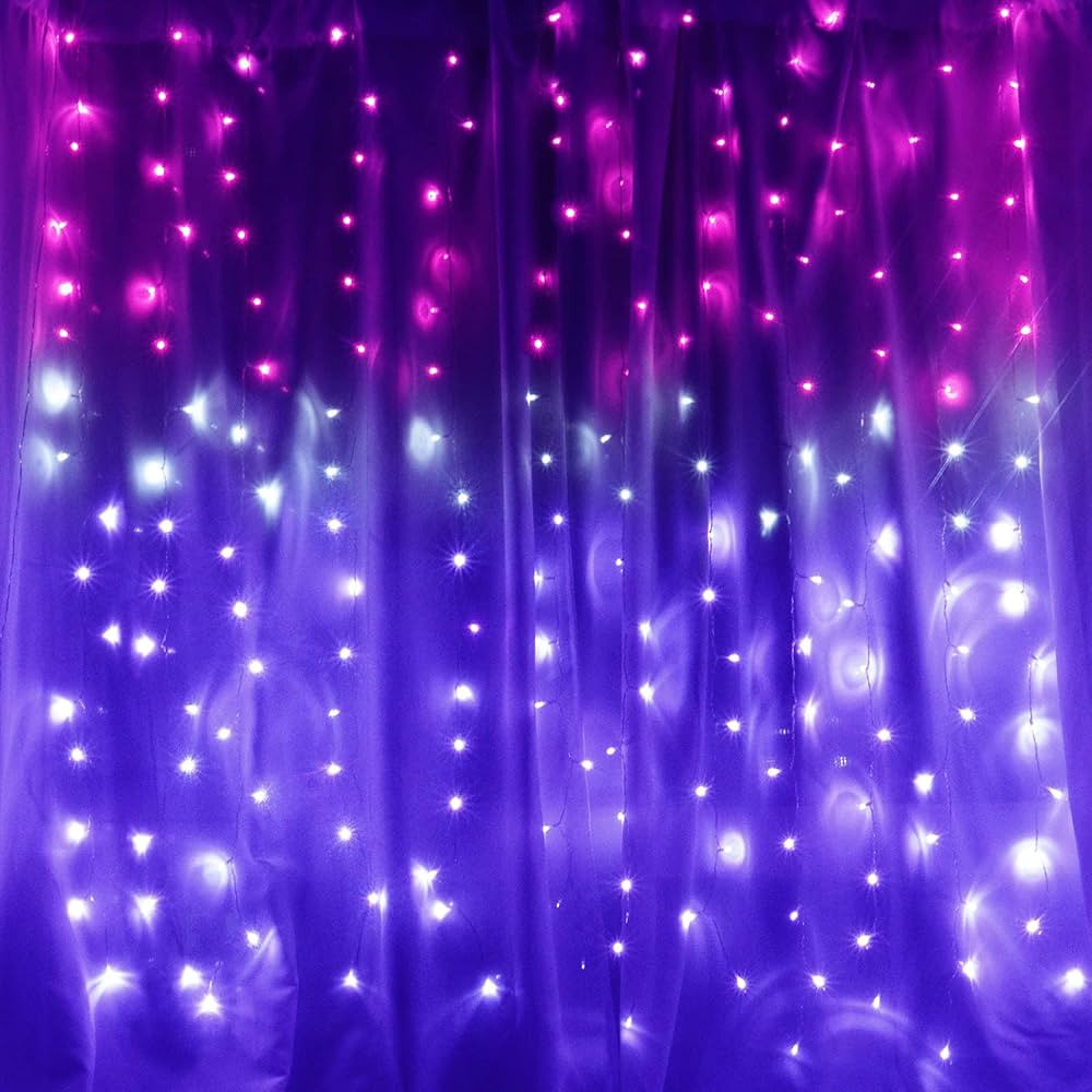 Curtain Lights Pink Purple Ombre Light Up Curtain Led String Lights for Bedroom Wall Hanging Chri... | Amazon (US)