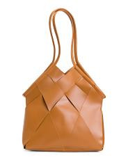 made in italy leather woven panel tote | TJ Maxx
