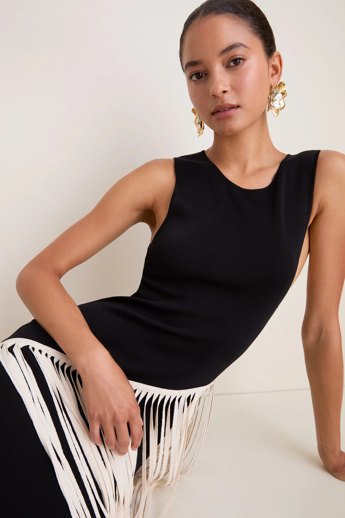 Black and Macadamia Spiral Knit Fringe Maxi Dress | Tuckernuck (US)