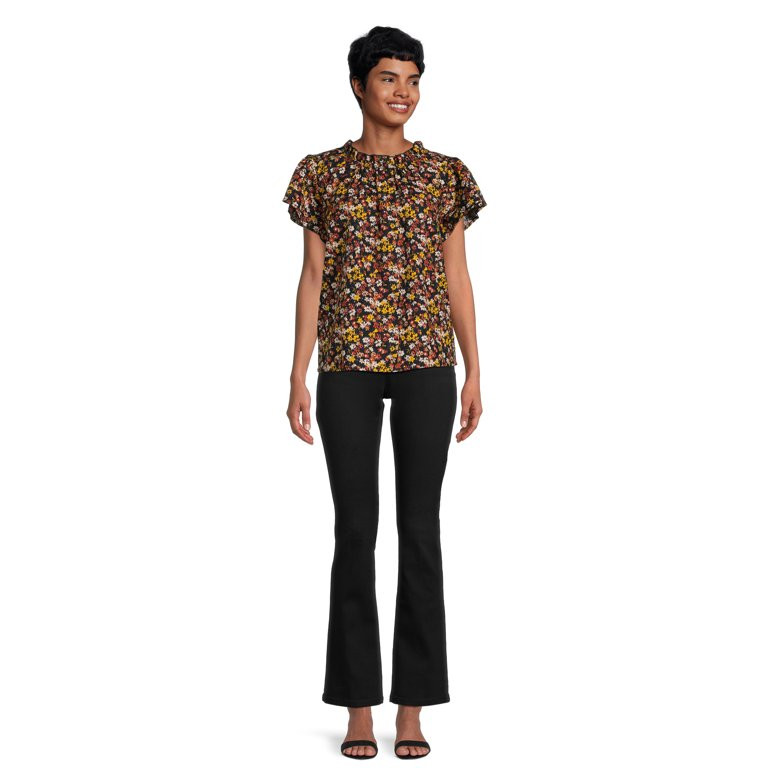 Time and Tru Women's Flutter Sleeve Blouse, Sizes XS-XXXL | Walmart (US)