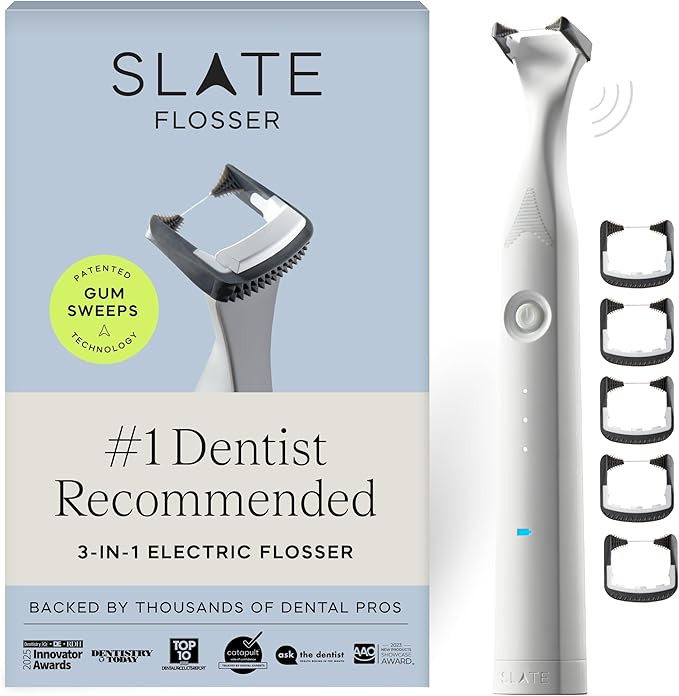 Slate Electric Flosser - Rechargeable | 3-in-1 Dentist-Invented with Reusable Floss Heads, Gum Br... | Amazon (US)