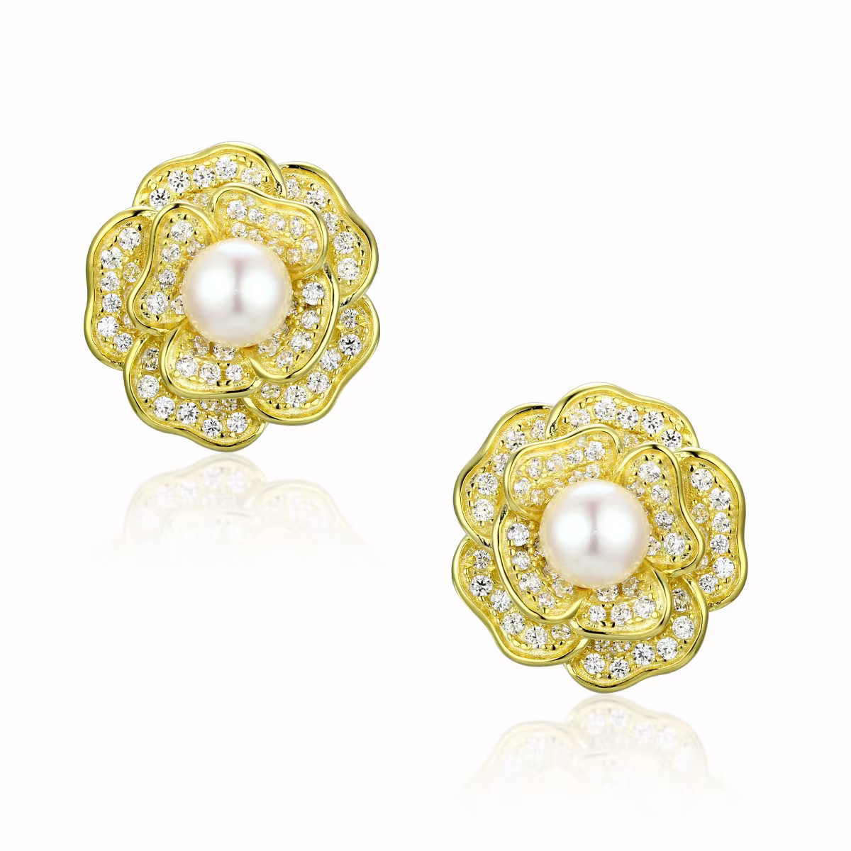 Tsarina Flower & Freshwater Pearl Gold-Plated Silver Earrings | Wolf & Badger