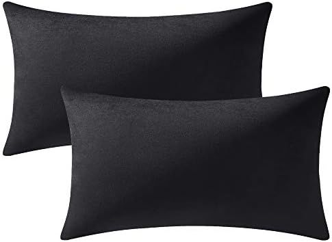 DEZENE Decorative Pillow Covers 12x20 Black: 2 Pack Cozy Soft Velvet Rectangular Throw Pillow Cas... | Amazon (US)