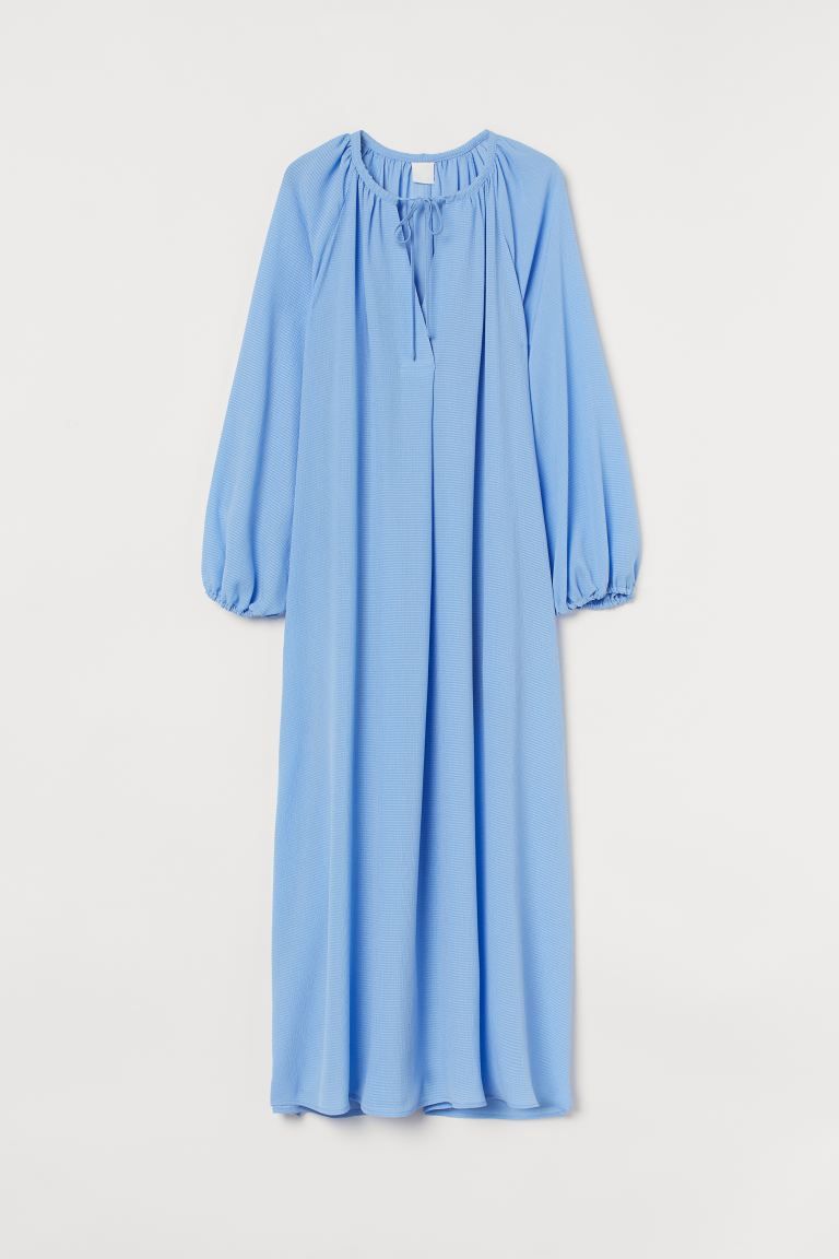 Flared, calf-length dress in woven fabric. Round, gathered neckline with V-shaped opening and nar... | H&M (US + CA)