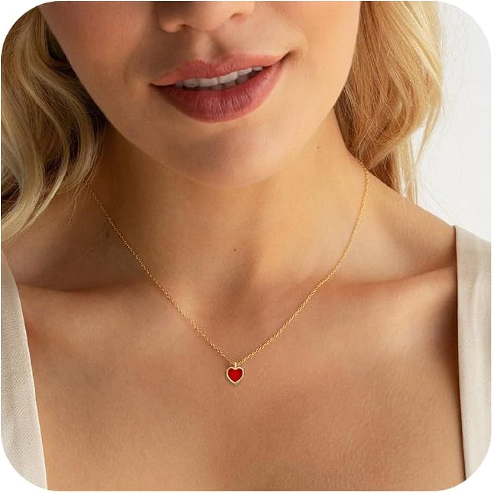 Gold Necklace for Women,Dainty Heart Choker Necklace 14k Gold Plated Simple Cz Moon Heart Necklac... | Amazon (US)