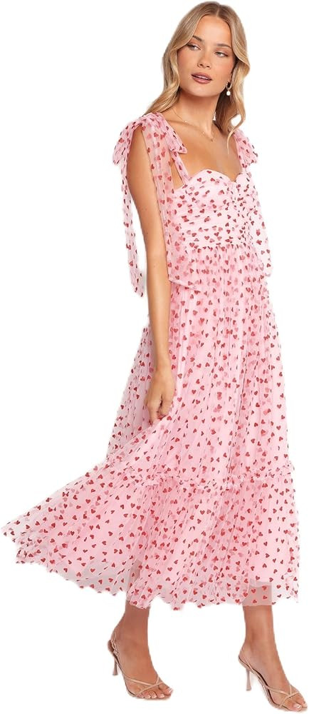 Petal & Pup Womens Floret Midi Dress Red Hearts | Amazon (US)
