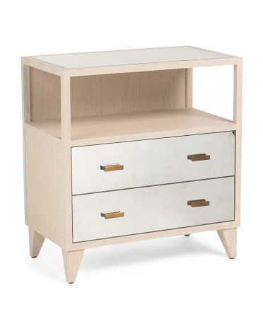28x16x30 Oralia Bedside Table With Aged Mirror Top And Drawers | TJ Maxx