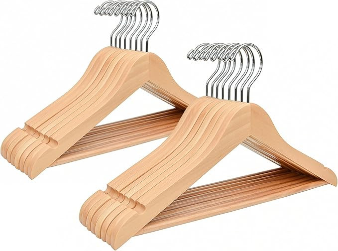 Amber Home 20 Pack 15" Natural Wooden Clothes Hangers for Woman, Teenager Clothing Hangers for Sh... | Amazon (US)