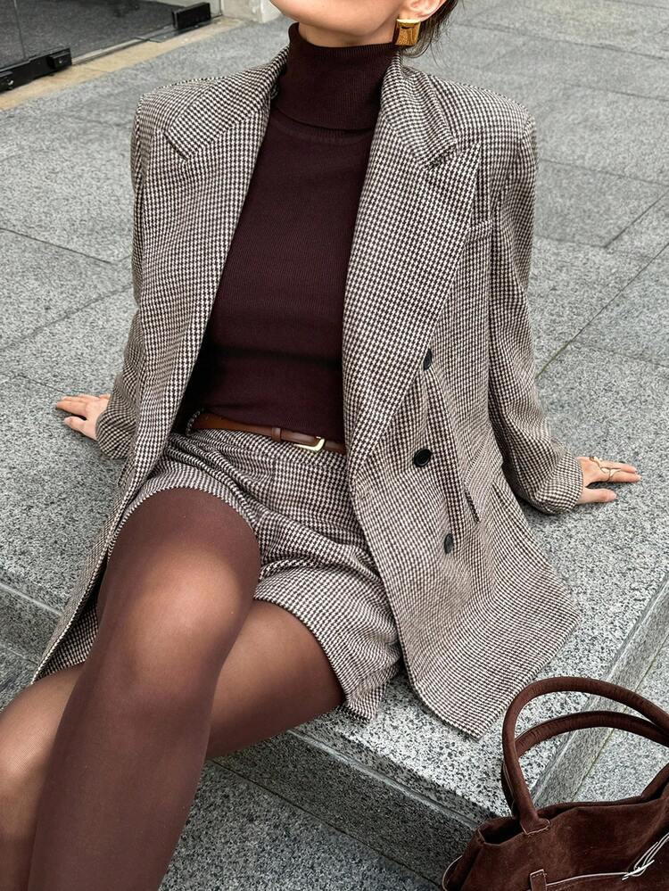 Lavishia Wide Shoulder Blazer Jacket And Short Plaid English Retro Commuter Coat, Autumn/Winter W... | SHEIN