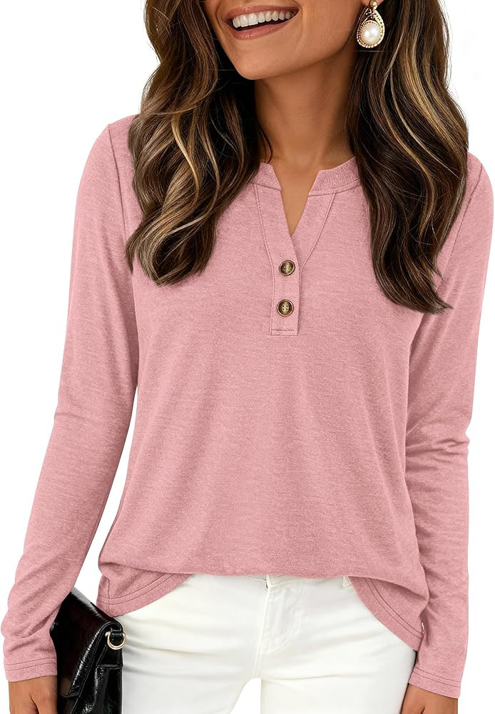 PRETTYGARDEN Long Sleeve Shirts for Women 2026 Spring Fashion Clothing Henley Tops Trendy Dressy ... | Amazon (US)