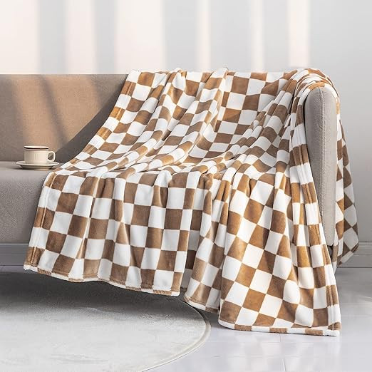 LOMAO Throw Blankets Flannel Blanket with Checkerboard Grid Pattern Soft Throw Blanket for Couch,... | Amazon (US)