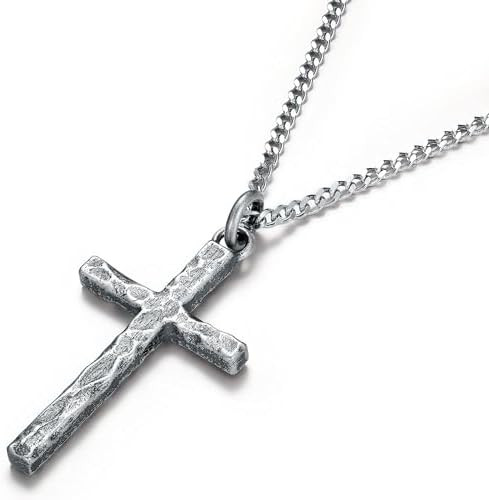 925 Sterling Silver Cross Necklace Men - Oxidized Hammered Cross Pendant with Stainless Steel Box... | Amazon (US)
