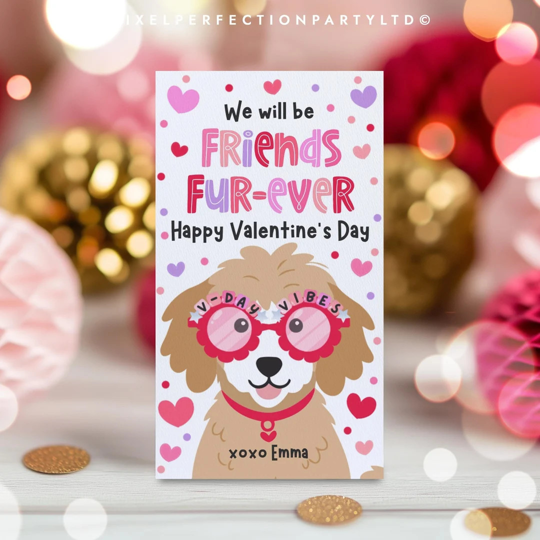 Editable Dog Valentine's Day Gift Tag Friends Fur-ever Dog Valentine Gift Tag Valentine Classroom... | Etsy (US)