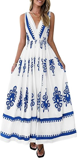 PRETTYGARDEN Womens Floral Maxi Dress 2026 Sleeveless Vneck Belt Ruffle Long Dresses Boho Summer ... | Amazon (US)