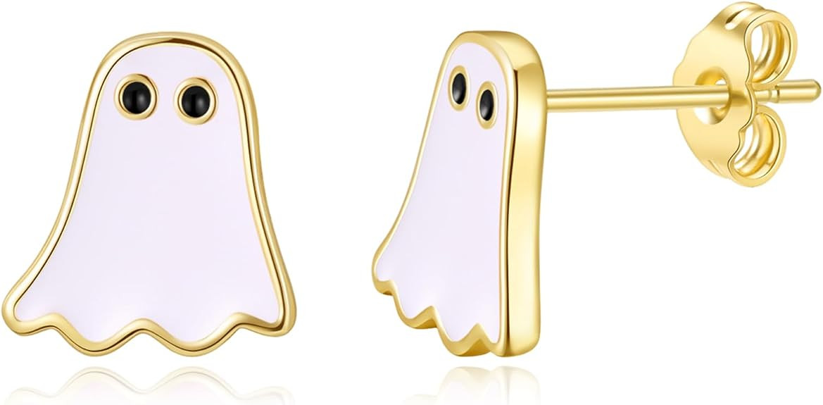 Halloween Ghost Earrings for Women – Spooky Cute 14K Gold Plated Stud Jewelry, Fun Halloween Ac... | Amazon (US)