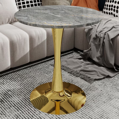 Airsurfer Round Gray and Gold Side Table Elegant Marble Top Side Table Sophisticated Living Room Accent for Modern Living Room | Target