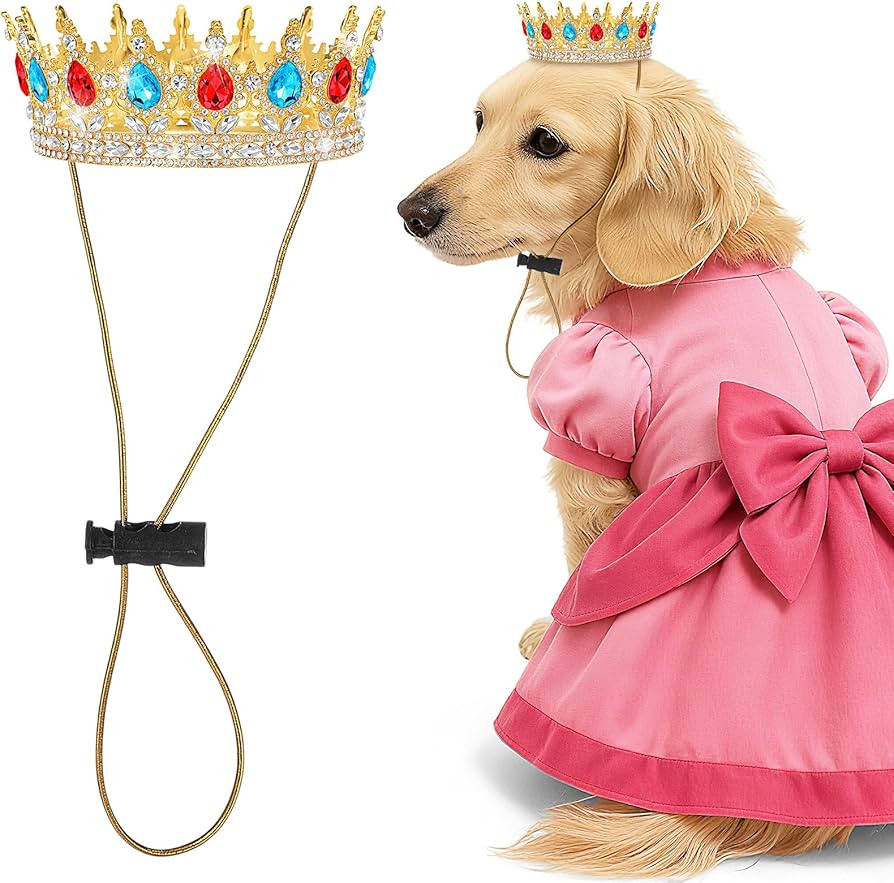 Abbylike Pet Princess Crown for Dog Cat Pink Halloween Costume with Adjustable Strap Gold Glitter... | Amazon (US)