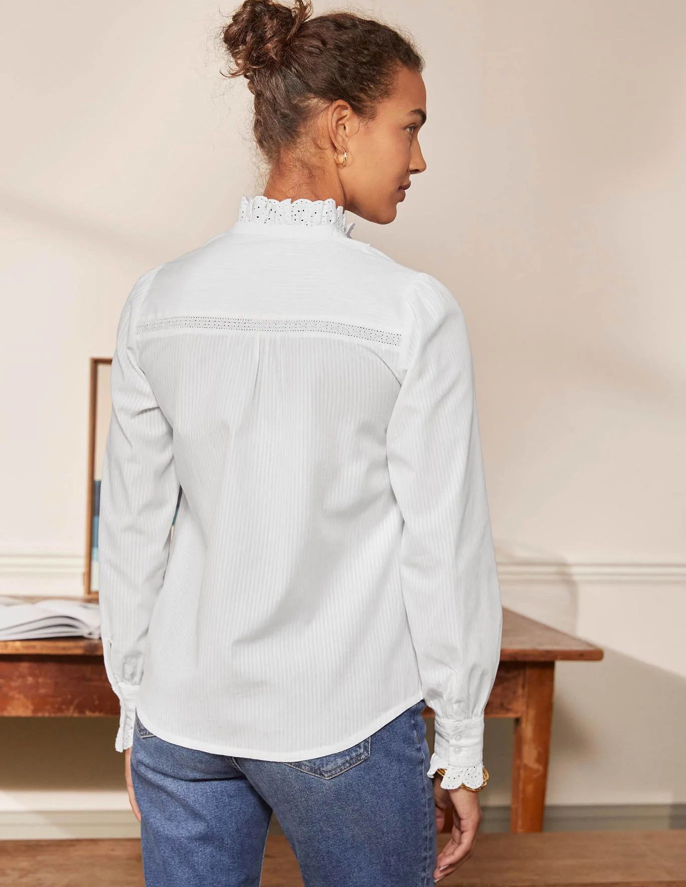 Broderie Ruffle cotton Shirt - White | Boden (US)