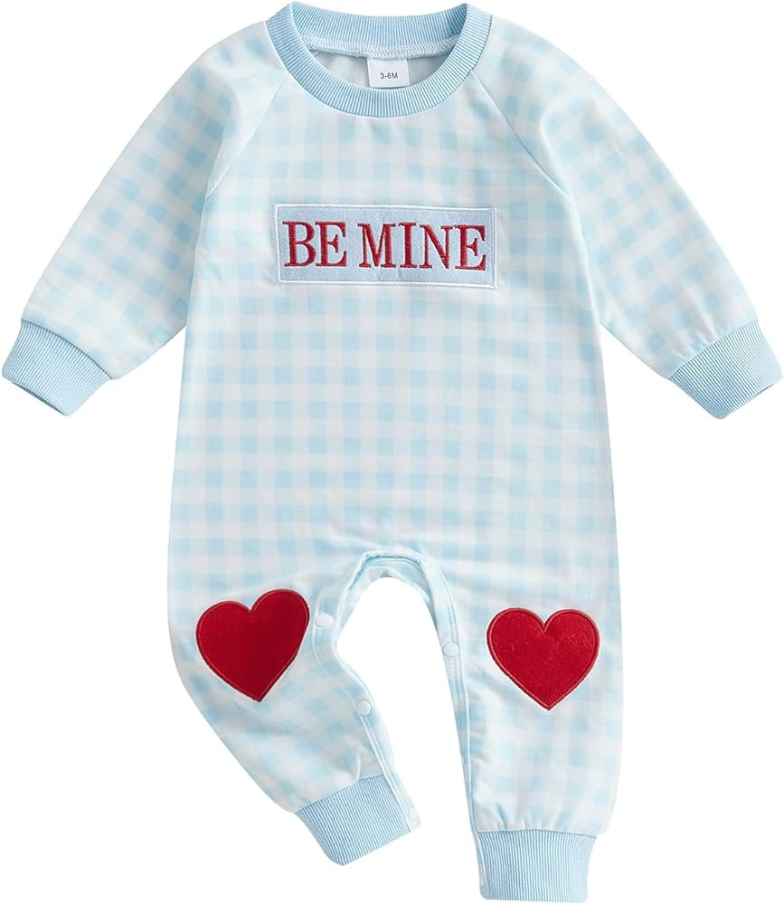 Bagilaanoe Infant Baby Boy Valentine’s Day Outfit Clothes Plaid Long Sleeve Romper One Piece Ju... | Amazon (US)