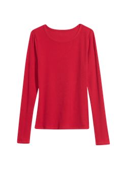 Plush Long-Sleeve Rib-Knit Slim-Fit T-Shirt for Women | Old Navy (CA)