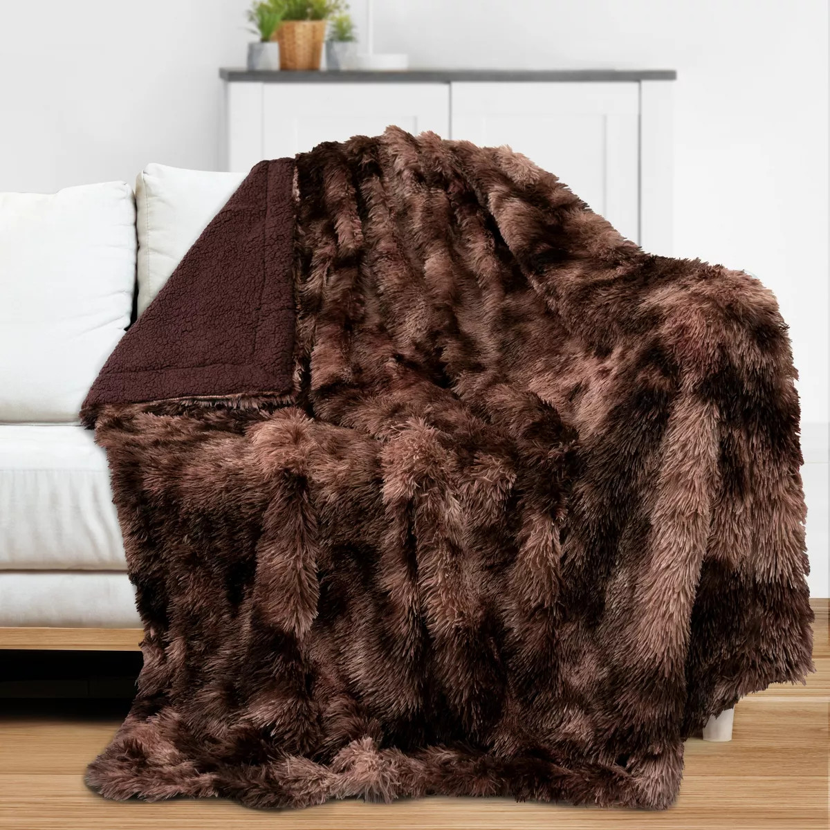 PAVILIA Fluffy Faux Fur Reversible Throw Blanket for Bed, Sofa, and Couch | Target
